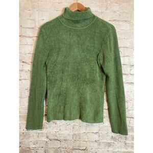 Talbots Chenille Sweater Womens Medium Turtleneck Pullover Pear Green Ribbed